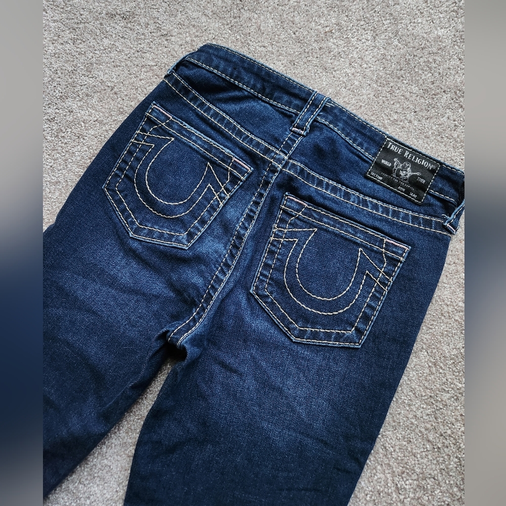 True Religion Halle Skinny Jeans Mid Rise Dark Blue wash Size 28 waist